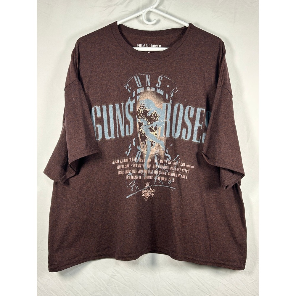 Guns N Roses Graphic Tee Women XL Brown Boxy Crop Band Shirt 12169059
